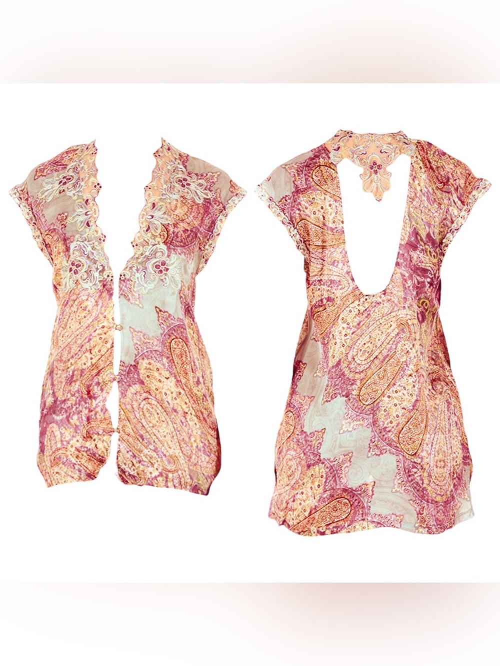 LA PERLA Paisley Embroidered Lace Silk Top in Pink Fantasy
